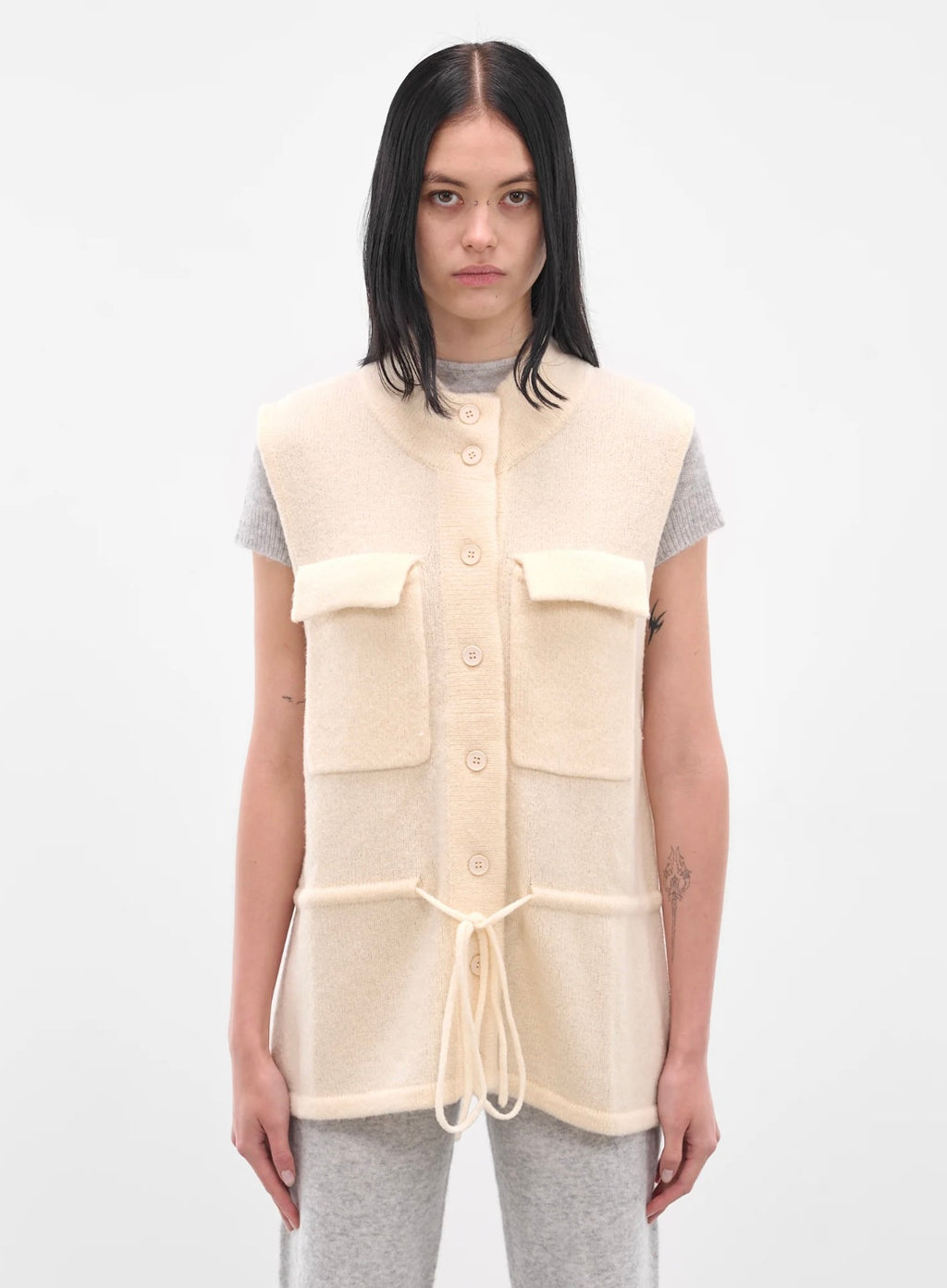 Cream tied knit vest