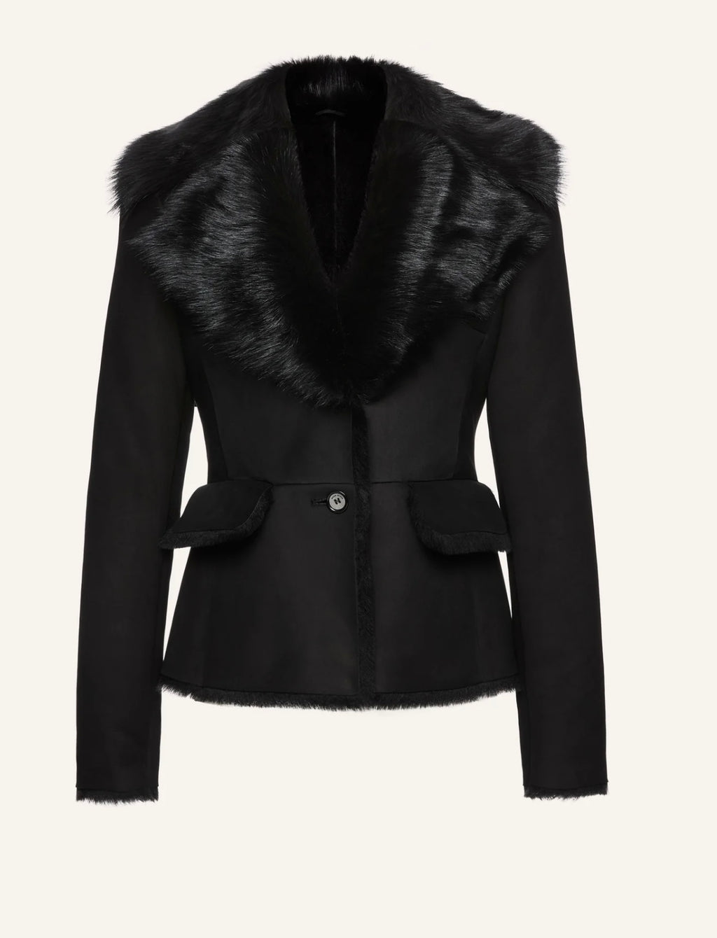 Fur-collar shearling jacket in black