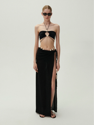 Asymmetrical pearl maxi skirt in black