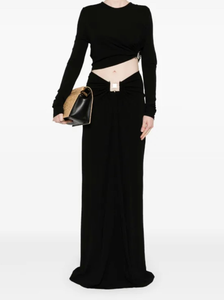 bezel-quartz ruched maxi skirt