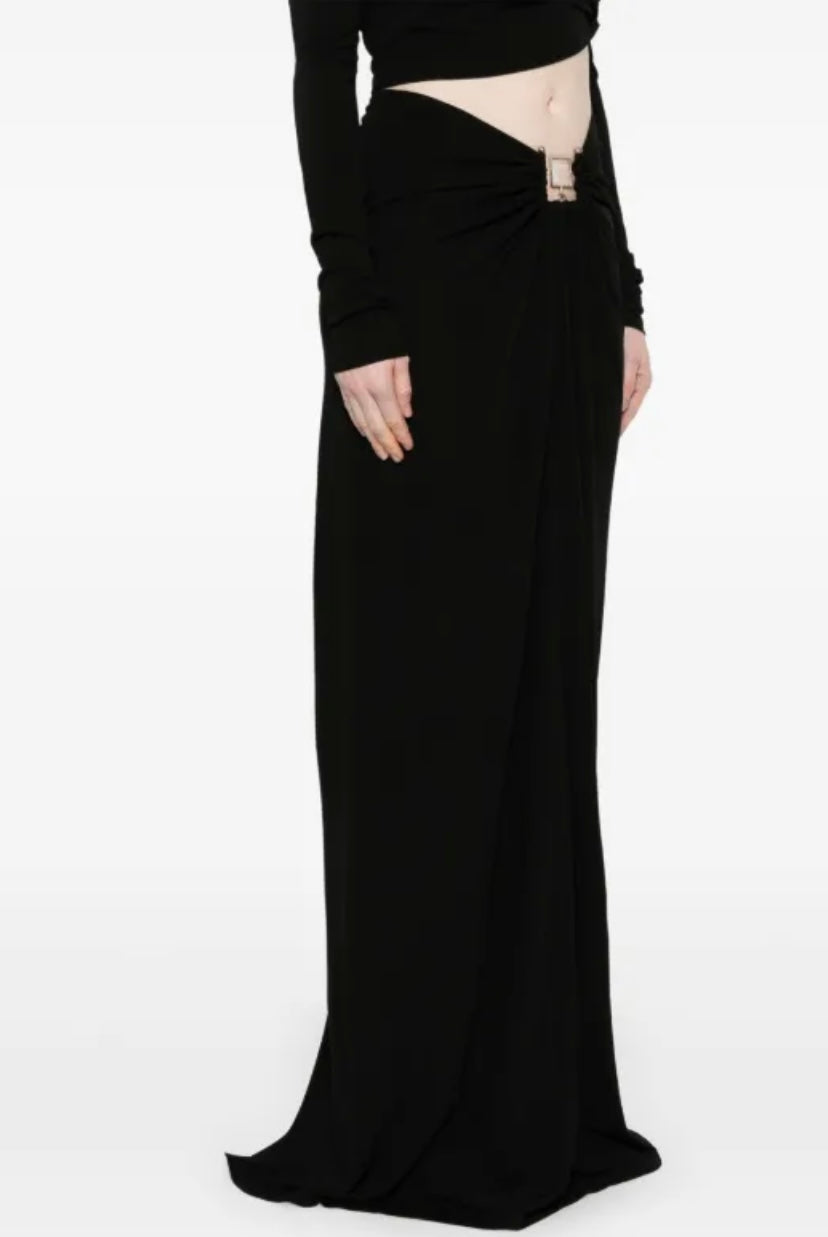 bezel-quartz ruched maxi skirt