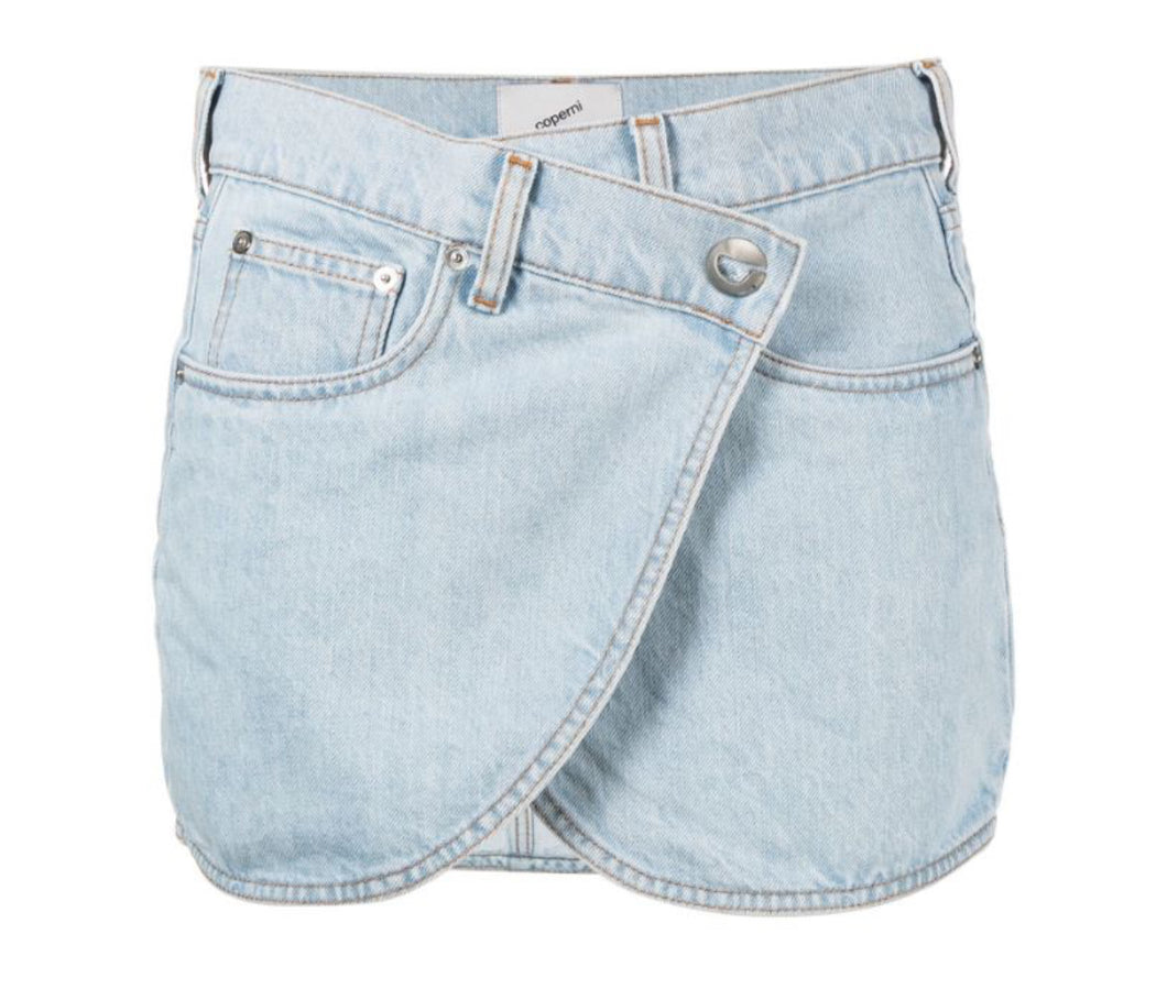 asymmetric denim miniskirt