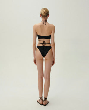 High waist pearl swim bottom in black