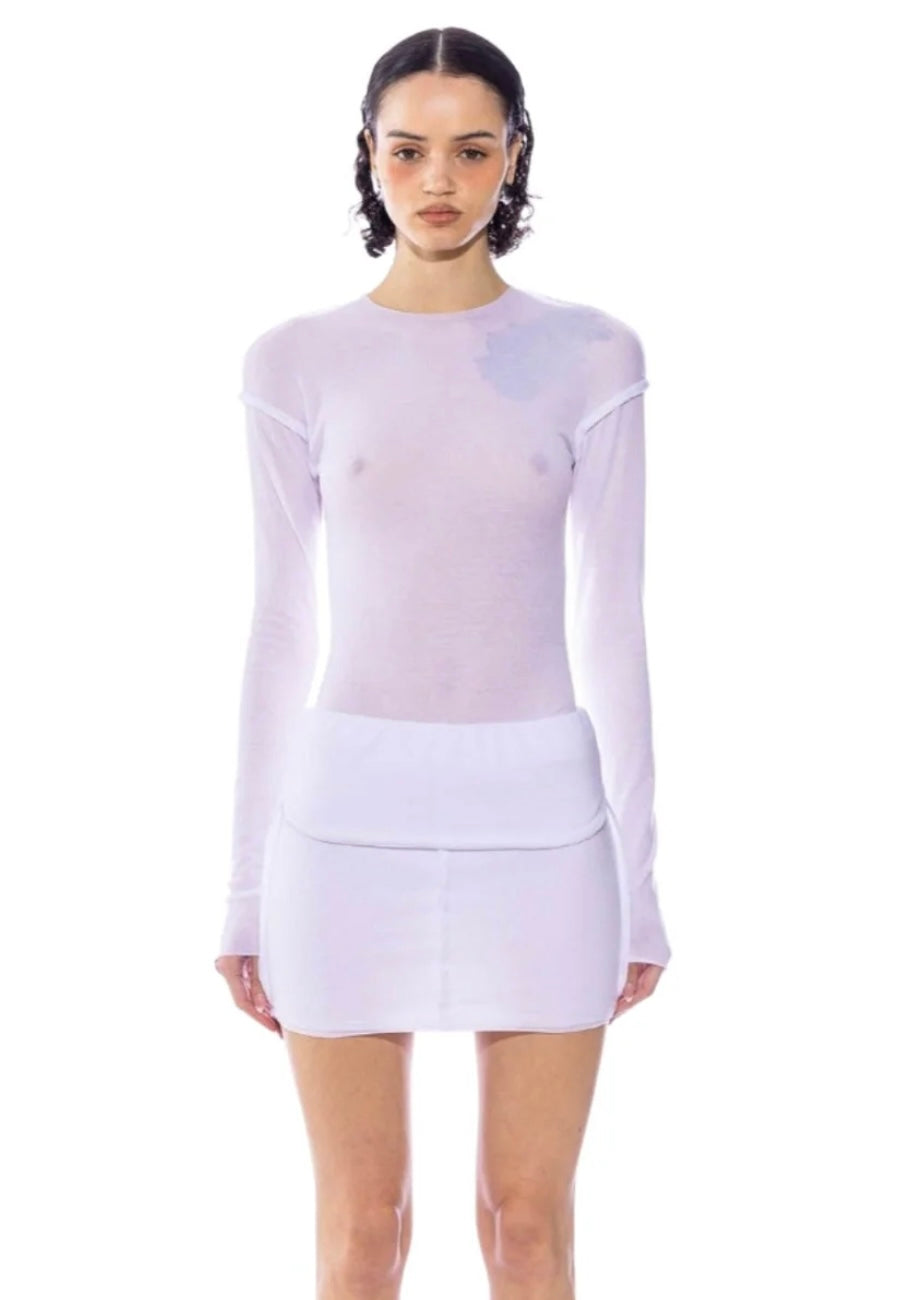 FOLD OVER MINI SKIRT IN WHITE RIB