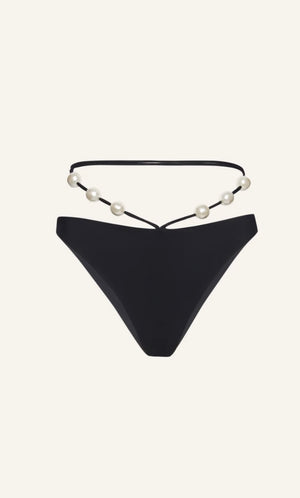 High waist pearl swim bottom in black
