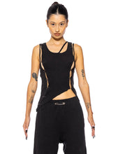 Load image into Gallery viewer, SAFETY PIN TANK IN BLACK THERMAL KNIT

