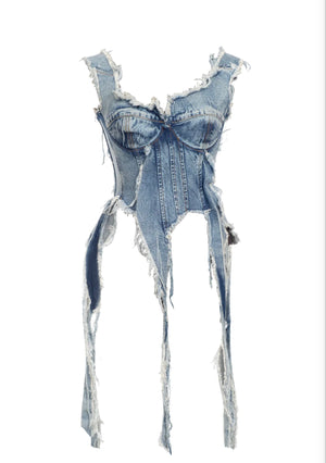 Distressed Denim Double Corset