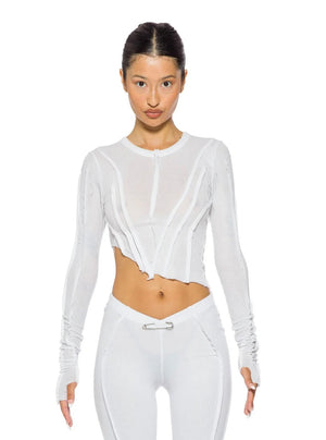 ASYMMETRIC LONG SLEEVE TEE IN WHITE RIB