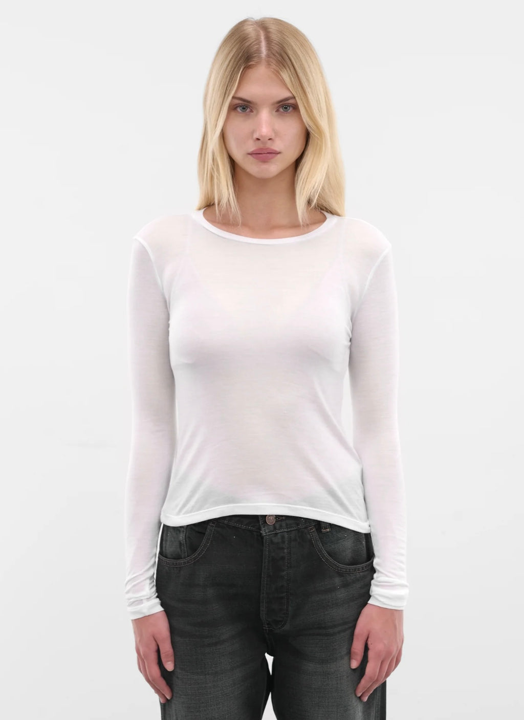WHITE MODAL LONG SLEEVE TEE