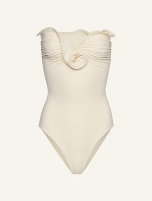 Sculptural rose bustier swimsuit in cream