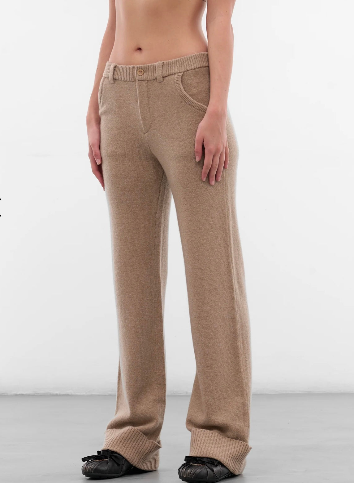 BEIGE AMAR LAMBSWOOL KNIT TROUSERS