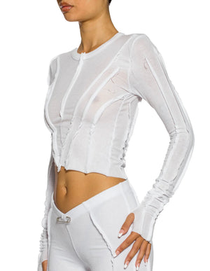 ASYMMETRIC LONG SLEEVE TEE IN WHITE RIB