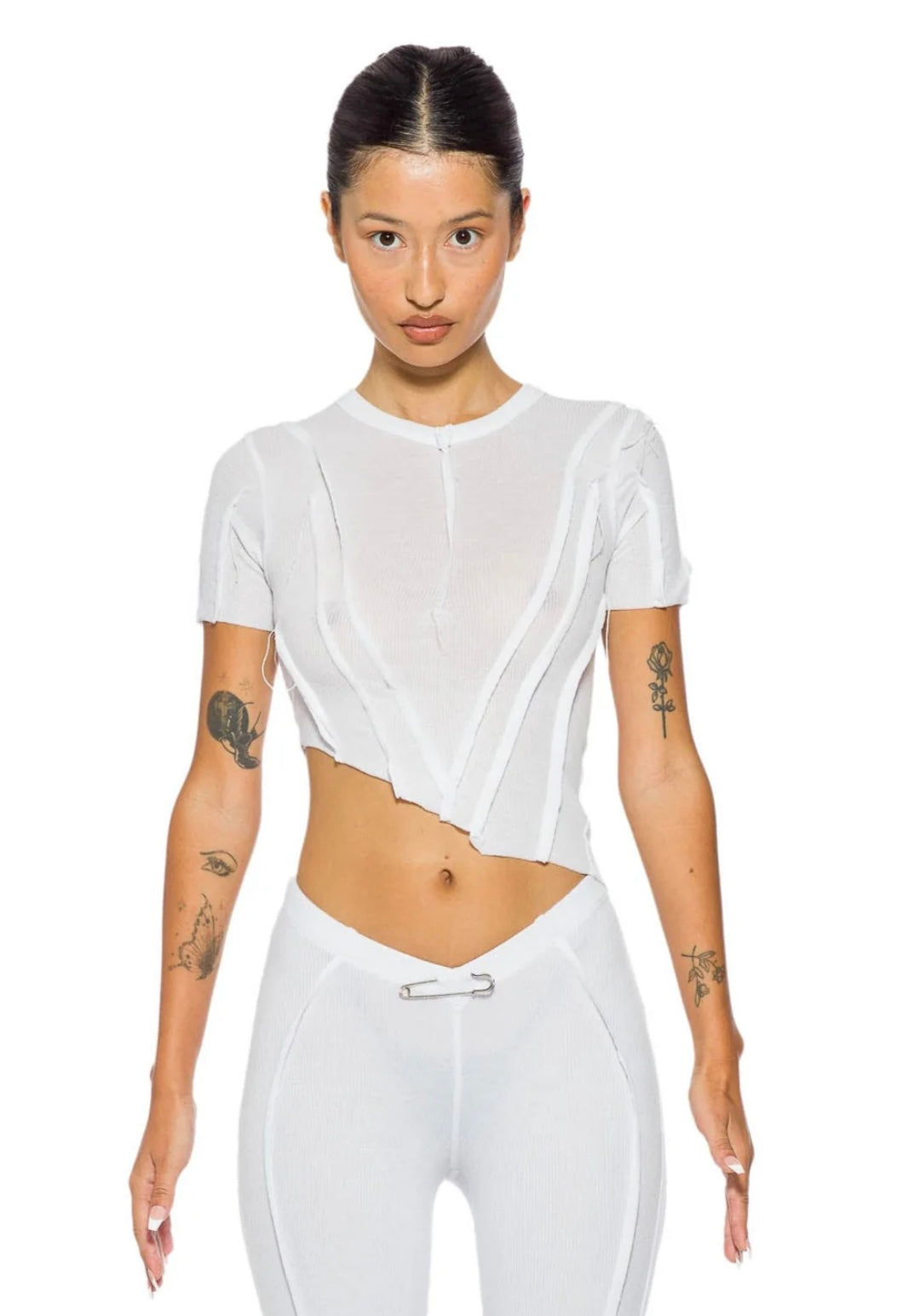 ASYMMETRIC TEE IN WHITE RIB