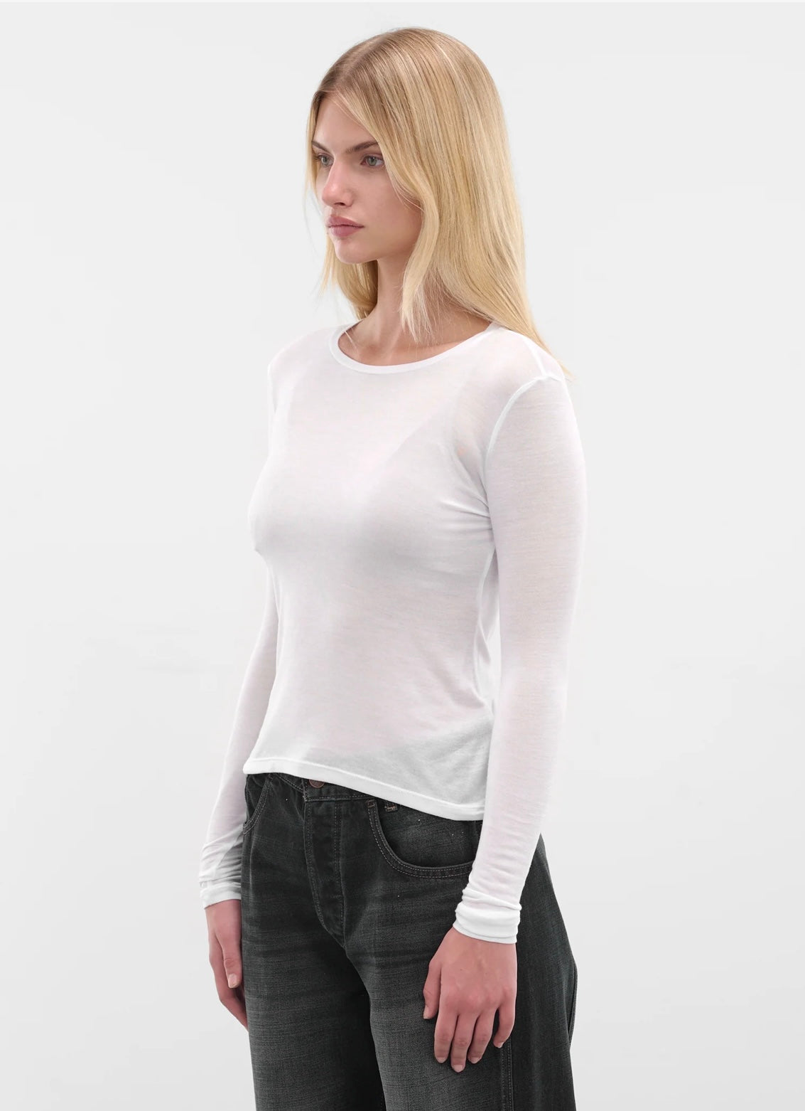 WHITE MODAL LONG SLEEVE TEE