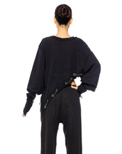 Load image into Gallery viewer, ASYMMETRIC SAFETY PIN CREWNECK IN BLACK TERRY
