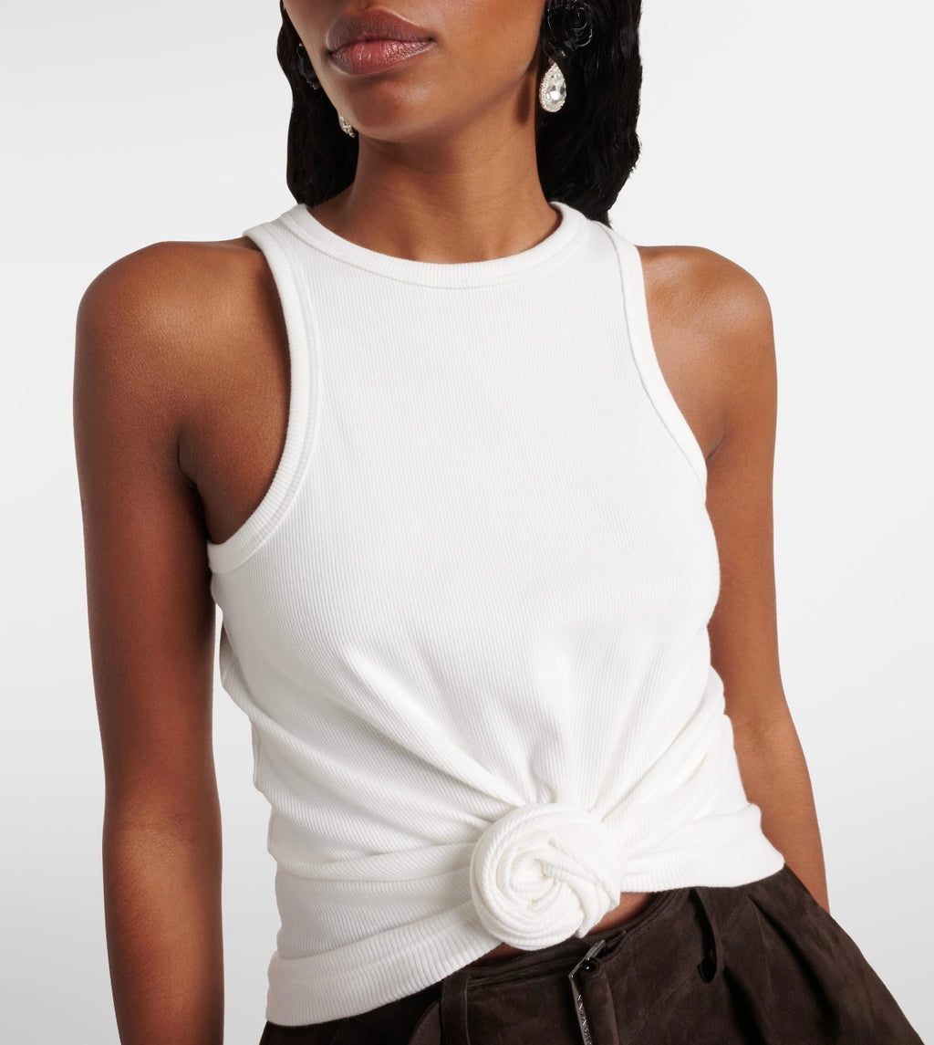 Gathered cotton-blend tank top