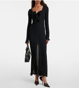 Floral-appliqués sheer maxi dress