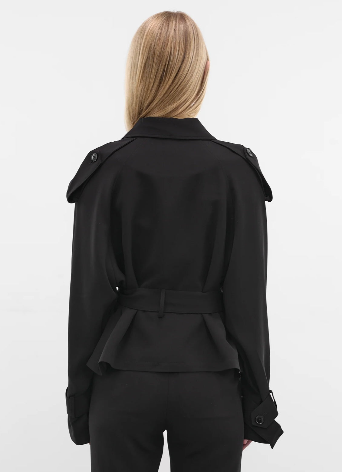 BLACK SOLI CROPPED TRENCH JACKET