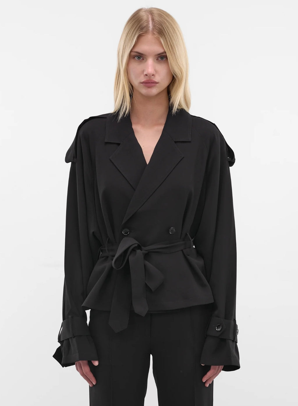 BLACK SOLI CROPPED TRENCH JACKET