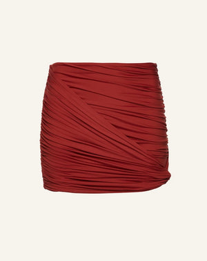 Draped mini swim skirt in rust
